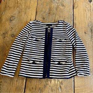 BR Navy & Cream Striped Sparkly Tweed Blazer